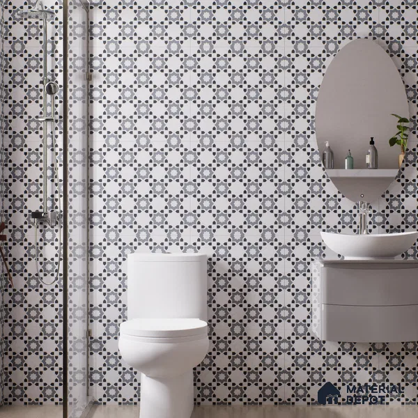 Moroccan Look Floor & Wall Tile TL 06018 Glazed Ice 2 ft x 2 ft Rustic Carving Matte Finish Vitrified Tile - 9 mm | 1 Random Design | Suitable For Living Room, Bedroom, Bathroom, Kitchen & Dining | Please Expect a Slight Variation of Pattern (Sample)
