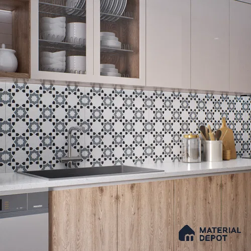 Moroccan Look Floor & Wall Tile TL 06018 Glazed Ice 2 ft x 2 ft Rustic Carving Matte Finish Vitrified Tile - 9 mm | 1 Random Design | Suitable For Kitchen, Bathroom, Dining Area | Please Expect a Slight Variation of Pattern