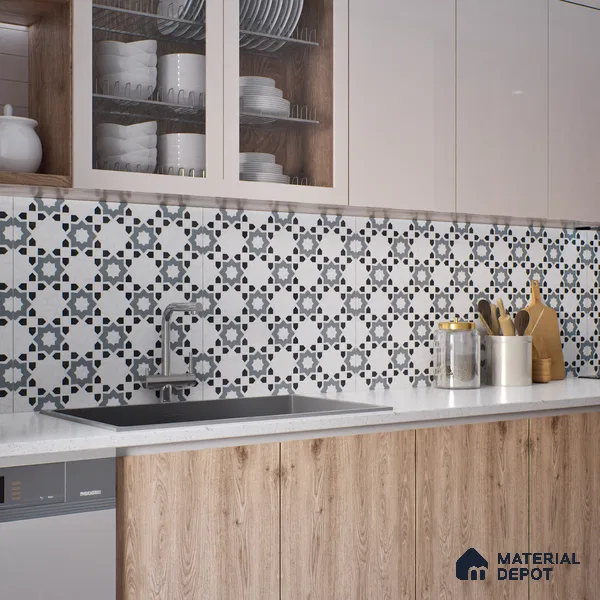 Moroccan Look Floor & Wall Tile TL 06018 Glazed Ice 2 ft x 2 ft Rustic Carving Matte Finish Vitrified Tile - 9 mm | 1 Random Design | Suitable For Living Room, Bedroom, Bathroom, Kitchen & Dining | Please Expect a Slight Variation of Pattern (Sample)