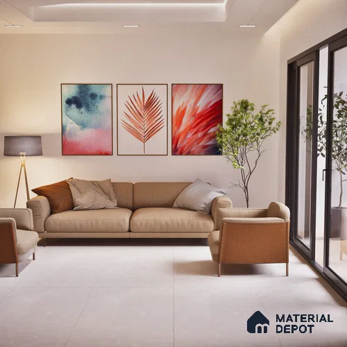Carving Floor & Wall Tile TL 05612 Gravier Subtle Crema 2 ft x 4 ft Vitrified Rustic Carving Matte Finish - 9 mm | 6 Random Design | Suitable for Living Room, Bedroom, Bathroom