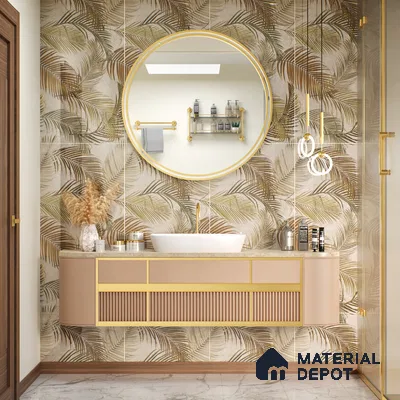 Grey Floral Wall Tile TL 06692 B Gravier Arctic Glow Embellish 2 ft x 4 ft Vitrified Glossy Finish - 9 mm | Suitable for Living Room, Bedroom, Bathroom (Sample)