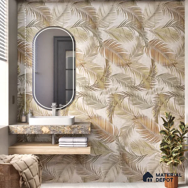Grey Floral Wall Tile TL 06692 B Gravier Arctic Glow Embellish 2 ft x 4 ft Vitrified Glossy Finish - 9 mm | Suitable for Living Room, Bedroom, Bathroom (Sample)