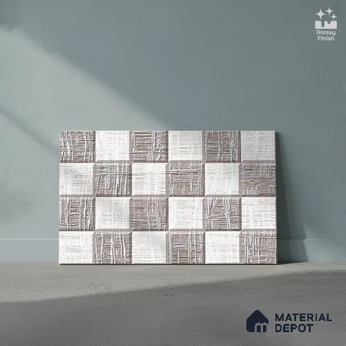 TL 01898 B Dark Grey & White Highlighter 18 x 12 inch Glossy Finish Ceramic Wall Tile - 6 mm