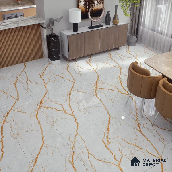 Marble Floor & Wall Tile TL 02194 Cassa Grey 4 ft x 2 ft Glossy Finish Vitrified Tile - 9 mm
