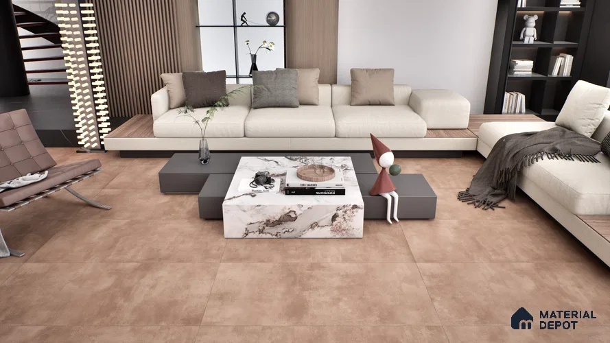 Cement Floor & Wall Tile TL 06266 I Stellar Cosmic Cocoa 4 ft x 2 ft Vitrified Punch Finish - 9 mm (Random Design 4) | Suitable for Living Room, Bedroom, Bathroom & Kitchen