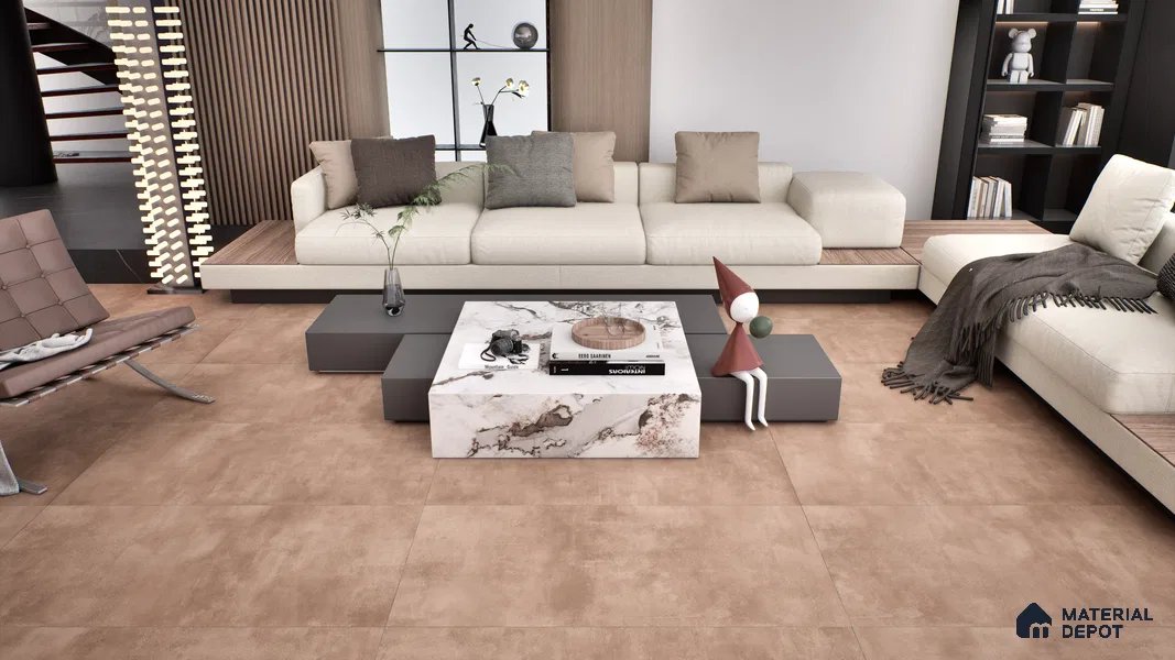 Cement Floor & Wall Tile TL 06266 I Stellar Cosmic Cocoa 4 ft x 2 ft Vitrified Punch Finish - 9 mm (Random Design 4) | Suitable for Living Room, Bedroom, Bathroom & Kitchen (Sample)