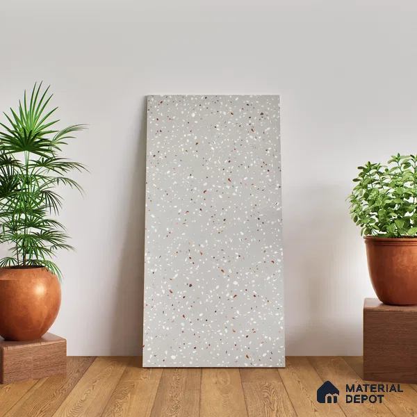 Terrazzo Floor & Wall Tile TL 06122 F Cementi Grey Terrazo 4 ft x 2 ft Vitrified Matte Finish - 9 mm | Suitable For Living Room, Bedroom, Bathroom, Kitchen (Sample)