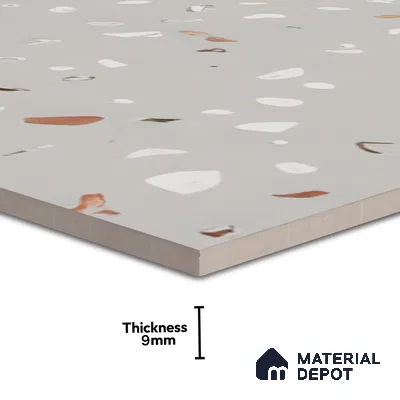 Terrazzo Floor & Wall Tile TL 06122 F Cementi Grey Terrazo 4 ft x 2 ft Vitrified Matte Finish - 9 mm | Suitable For Living Room, Bedroom, Bathroom, Kitchen (Sample)