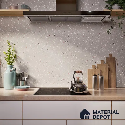 Terrazzo Floor & Wall Tile TL 06122 F Cementi Grey Terrazo 4 ft x 2 ft Vitrified Matte Finish - 9 mm | Suitable For Living Room, Bedroom, Bathroom, Kitchen (Sample)
