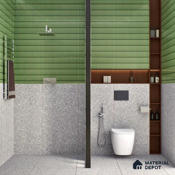 Terrazzo Floor & Wall Tile TL 06122 F Cementi Grey Terrazo 4 ft x 2 ft Vitrified Matte Finish - 9 mm | Suitable For Living Room, Bedroom, Bathroom, Kitchen (Sample)