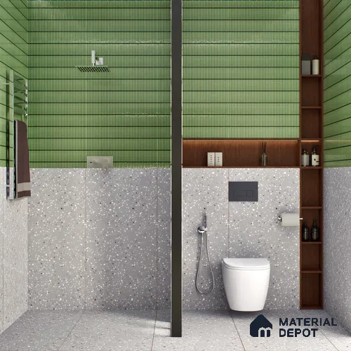 Terrazzo Floor & Wall Tile TL 06122 F Cementi Grey Terrazo 4 ft x 2 ft Vitrified Matte Finish - 9 mm | Suitable For Living Room, Bedroom, Bathroom, Kitchen