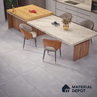 Silver Cement Floor & Wall Tile TL 06712 D Gravier Lunar Silver 2 ft x 4 ft Vitrified Carving Matte Finish - 9 mm | 4 Random Design | Suitable for Living Room, Bedroom, Bathroom
