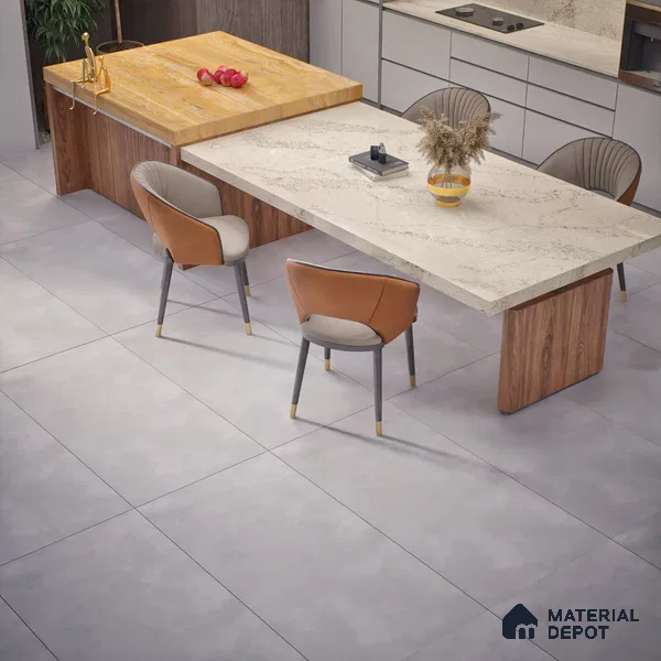 Silver Cement Floor & Wall Tile TL 06712 D Gravier Lunar Silver 2 ft x 4 ft Vitrified Carving Matte Finish - 9 mm | 4 Random Design | Suitable for Living Room, Bedroom, Bathroom