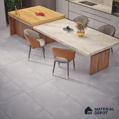 Silver Cement Floor & Wall Tile TL 06712 D Gravier Lunar Silver 2 ft x 4 ft Vitrified Carving Matte Finish - 9 mm | 4 Random Design | Suitable for Living Room, Bedroom, Bathroom