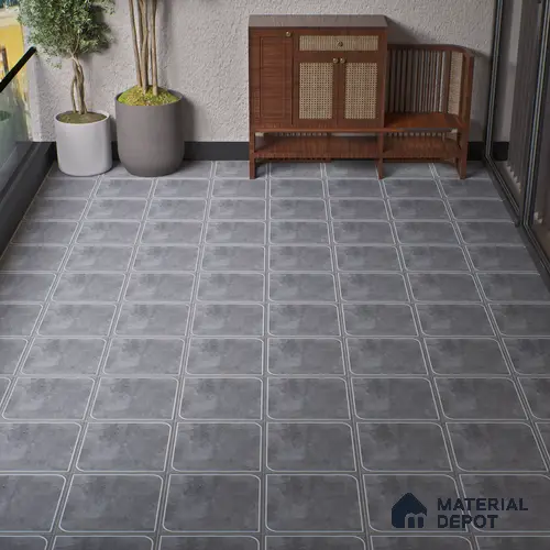 Cement Floor Tile TL 04782 C Earthen Slate Cement Grey 16 x 16 inch Vitrified Anti Skid Matte Finish - 12 mm | Suitable for Parking, Terrace, Balcony, Courtyard | Pattern Alignment May Vary | 2-3 mm Spacer is Mandatory