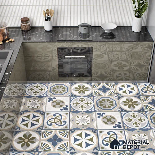 Moroccan Floor & Wall Tile TL 04797 B Zellige Grey Plano Decor Multi Colour 1 ft x 1 ft Vitrified Matte Finish - 11 mm | Suitable for Kitchen, Bathroom, Balcony | Please Expect a Slight Variation of Pattern