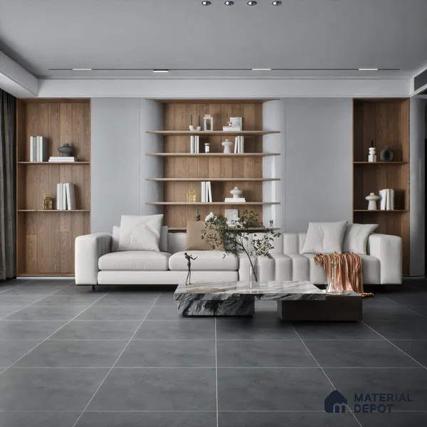 Cement Floor Tile TL 04739 Slate Park Dark Smoky Gray 2 ft x 2 ft Vitrified Matte Finish - 8.8 mm | Suitable for Bathroom,Parking,Terrace,Balcony,Courtyard (Sample)