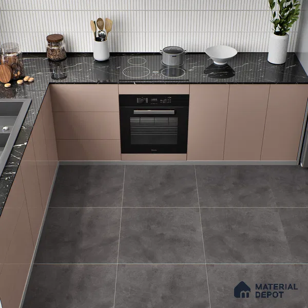 Cement Floor Tile TL 04739 Slate Park Dark Smoky Gray 2 ft x 2 ft Vitrified Matte Finish - 8.8 mm | Suitable for Bathroom,Parking,Terrace,Balcony,Courtyard (Sample)