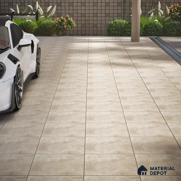 Cement Floor Tile TL 04785 E Earthen Slate Shy Beige 16 x 16 inch Vitrified Anti Skid Matte Finish - 12 mm | Suitable for Parking, Terrace, Balcony, Courtyard (Sample)