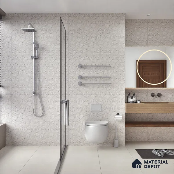 Punch Wall Tile TL 06179 C Trigon Lemmy Silver Triangle 4 ft x 2 ft Vitrified Lustera Effect Feather Feel Matte Finish - 8.5 mm | 3 Random Design | Suitable for Living Room, Bedroom, Bathroom