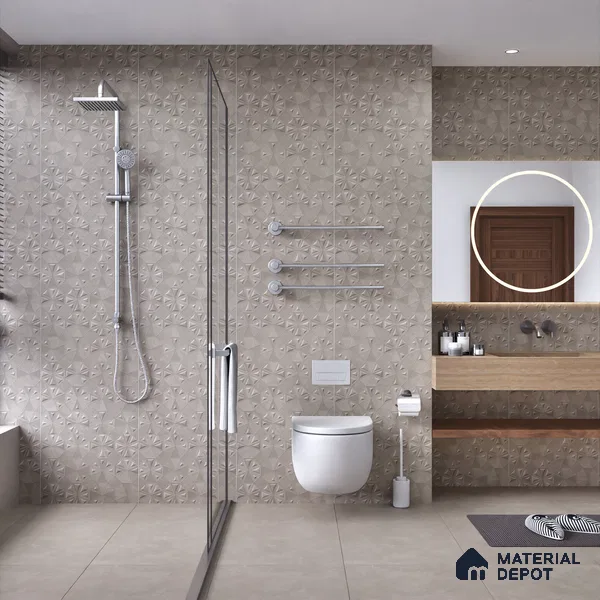 Punch Wall Tile TL 06181 C Trigon Lemmy Concrete Triangle 4 ft x 2 ft Vitrified Lustera Effect Feather Feel Matte Finish - 8.5 mm | 3 Random Design | Suitable for Living Room, Bedroom, Bathroom