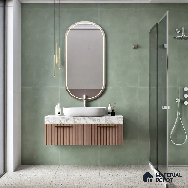 Cement Wall & Floor Tile TL 06186 Lemmy Emerald 4 ft x 2 ft Vitrified Lustera Effect Feather Feel Matte Finish - 8.5 mm | 11 Random Design | Suitable for Living Room, Bedroom, Bathroom