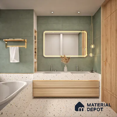 Cement Wall & Floor Tile TL 06186 Lemmy Emerald 4 ft x 2 ft Vitrified Lustera Effect Feather Feel Matte Finish - 8.5 mm | 11 Random Design | Suitable for Living Room, Bedroom, Bathroom