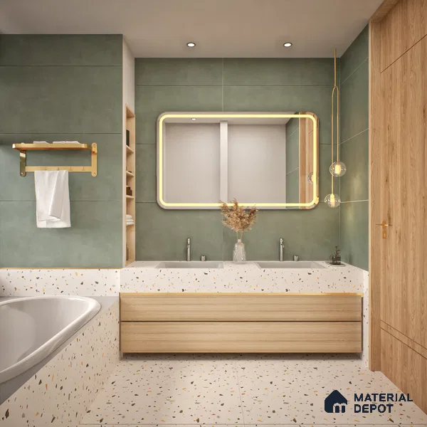 Cement Wall & Floor Tile TL 06186 Lemmy Emerald 4 ft x 2 ft Vitrified Lustera Effect Feather Feel Matte Finish - 8.5 mm | 11 Random Design | Suitable for Living Room, Bedroom, Bathroom