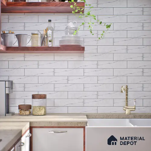 TL 03727 L Statuario 300x75 mm Matte Finish Ceramic Wall Subway Tile - 10 mm
