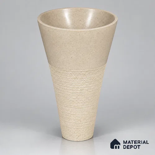 Avyra Basin BS 00201 Sandstone Cone Circular Ceramic Matte Finish Pedestal Basin - mm | Suitable For Bathroom, Vanity & Utility Areas