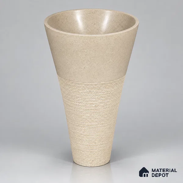 Avyra Basin BS 00201 Sandstone Cone Circular Ceramic Matte Finish Pedestal Basin - mm | Suitable For Bathroom, Vanity & Utility Areas