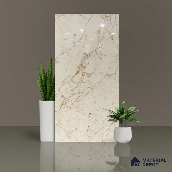 Marble Floor & Wall Tile TL 02213 Cerate Cream 4 ft x 2 ft Glossy Finish Vitrified Tile - 9 mm (Random 3)
