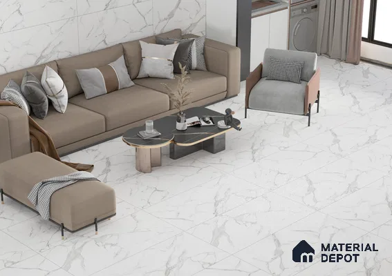 Elegant White Marble Living Room Tiles | Material Depot
