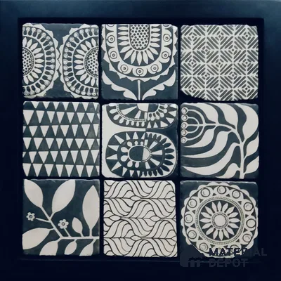 Handmade Third Fired Tumbled Tile TL 12988 Indigo Woodblock 97x97 mm Glazed Matte Finish Vitrified Mutipurpose Wall & Floor Kutch Series Tile - 9 mm