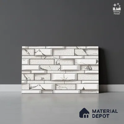 TL 05784 Charcoal White 450x300 mm Glossy Finish Ceramic Wall Tile - 7 mm (Random Design)