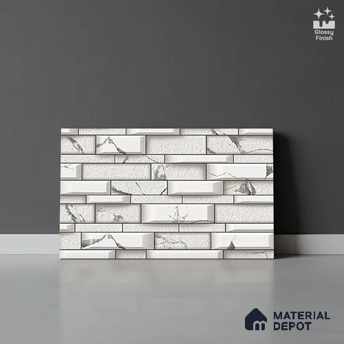 TL 05784 Charcoal White 450x300 mm Glossy Finish Ceramic Wall Tile - 7 mm (Random Design)