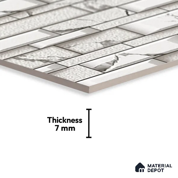 TL 05784 Charcoal White 450x300 mm Glossy Finish Ceramic Wall Tile - 7 mm (Random Design)
