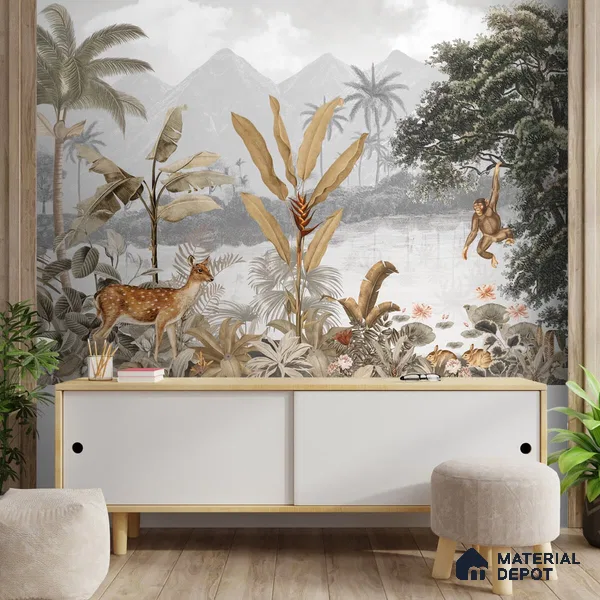 H902912 Cheer, Jungle Theme Wallpaper, Sepia Tone Sukoon Series Canvas Nature Design (Customised Size Wallpaper)