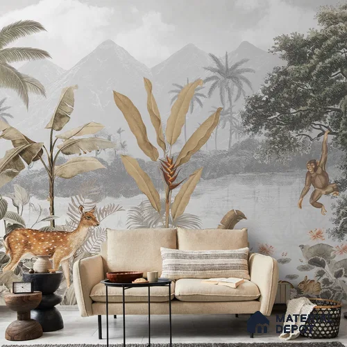 Cheer, Jungle Theme Wallpaper, Sepia Tone Sukoon Series Handmade Nature Design (Customised Size Wallpaper)