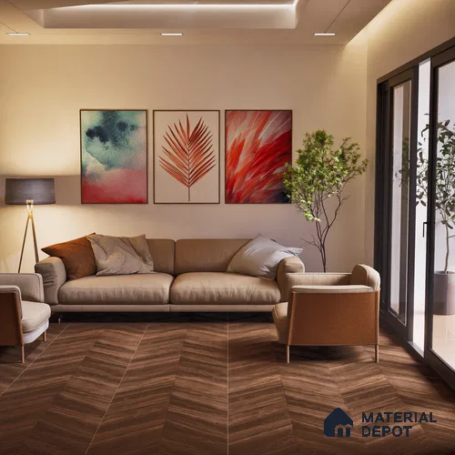 TL 03072 Chevron Wood Choco 1200 x 600 mm Random Face Carving Matte Finish Tile - 9 mm
