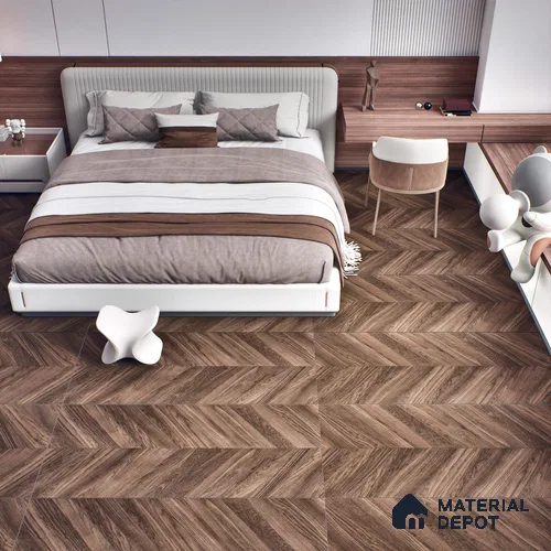 TL 03072 Chevron Wood Choco 1200 x 600 mm Random Face Carving Matte Finish Tile - 9 mm