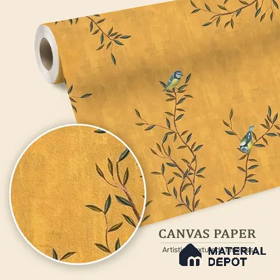 Chinoiserie Design, Mustard Yellow Wallpaper for Walls, Customised Indrani Series Canvas Florals Design (Customised Size Wallpaper )