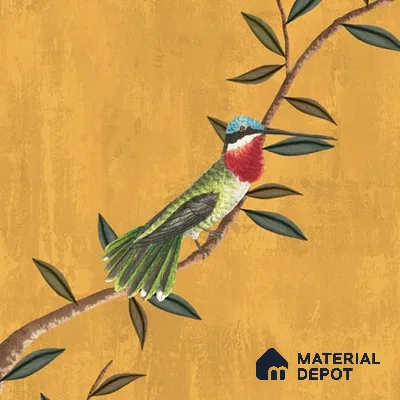 Chinoiserie Design, Mustard Yellow Wallpaper for Walls, Customised Indrani Series Canvas Florals Design (Customised Size Wallpaper )