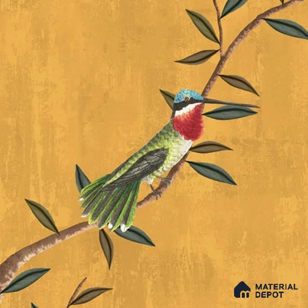 Chinoiserie Design, Mustard Yellow Wallpaper for Walls, Customised Indrani Series Canvas Florals Design (Customised Size Wallpaper )