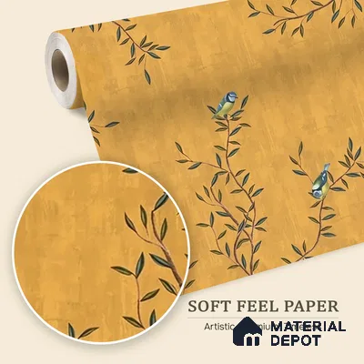 Chinoiserie Mustard Yellow Customized Floral Wallpaper - Soft Feel