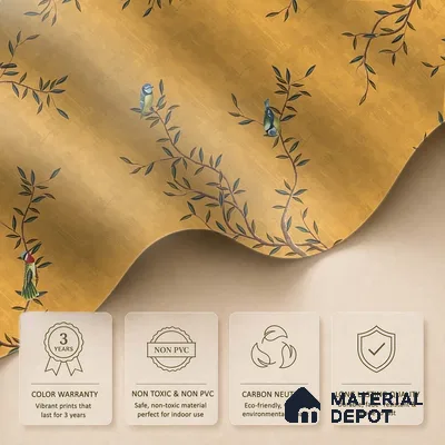 Chinoiserie Mustard Yellow Customized Floral Wallpaper - Soft Feel