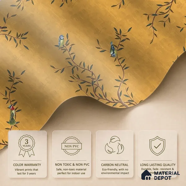 Chinoiserie Mustard Yellow Customized Floral Wallpaper - Soft Feel
