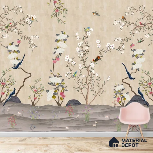 Chinoiserie Floral Theme Wallpaper for Walls, Customised Indrani Series Handmade Florals Design (Customised Size Wallpaper )