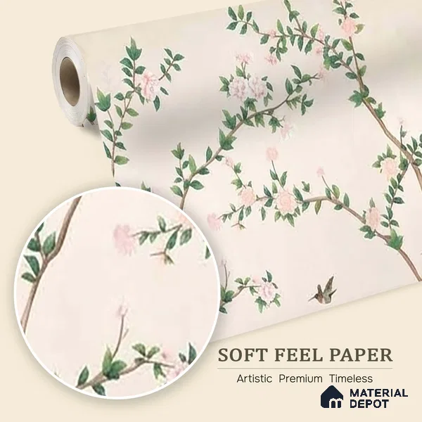 Chinoiserie Birds and Branches Customized Floral Wallpaper - Soft Feel