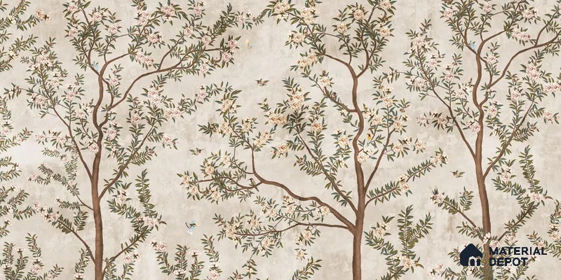 700112 - Chinoiserie Pattern Wallpaper for Walls, Customised Indrani Series Canvas Tropical Design (Customised Size Wallpaper )